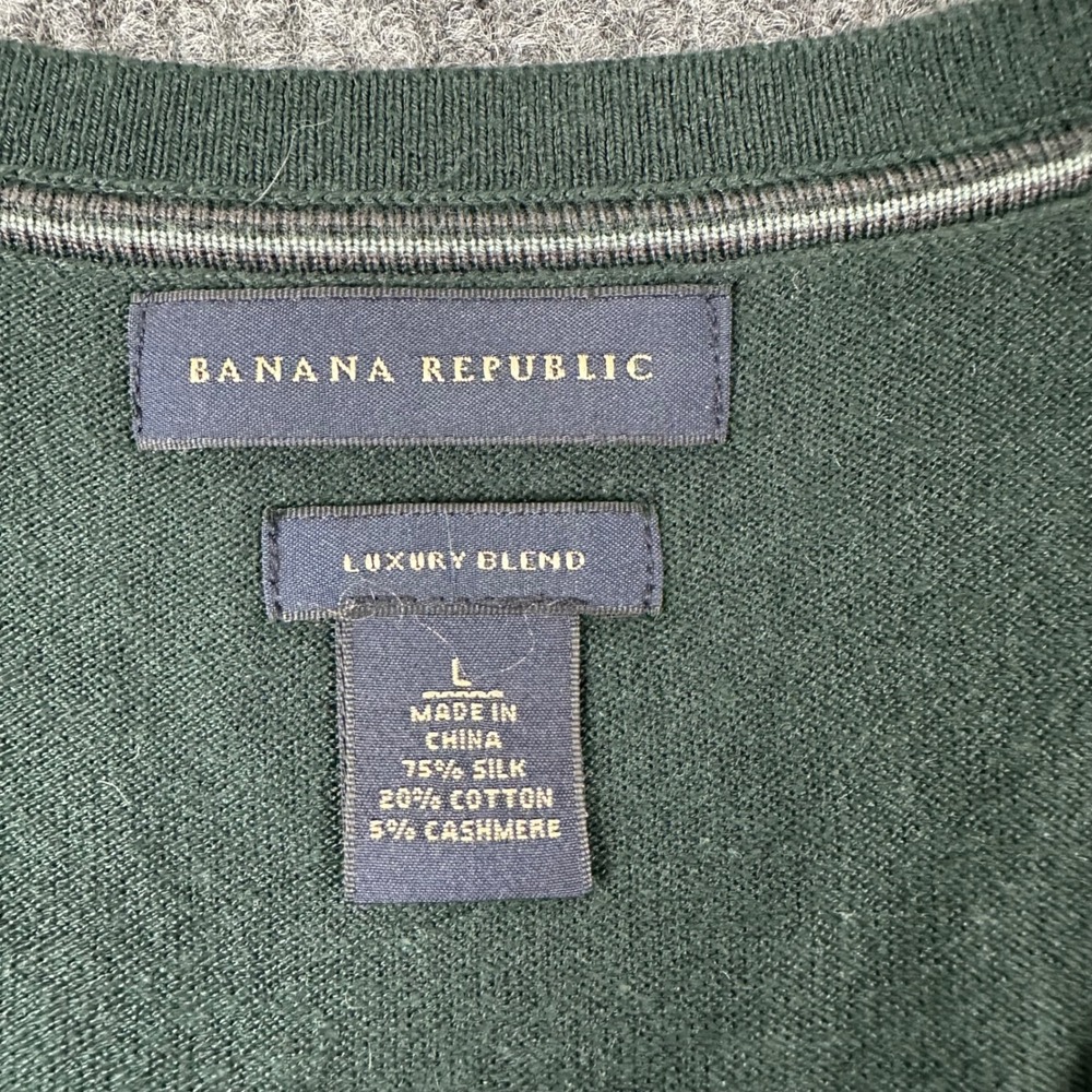 Banana Republic V-Neck Sweater Mens Large Dark Green Silk Cotton Cashmere Luxury - Picture 3 of 6